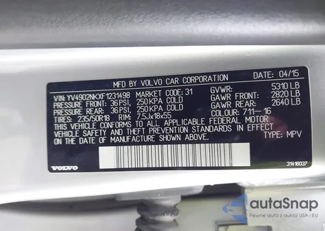 2015 Volvo Xc70 T6 from USA, damaged, VIN YV4902NKXF1231498